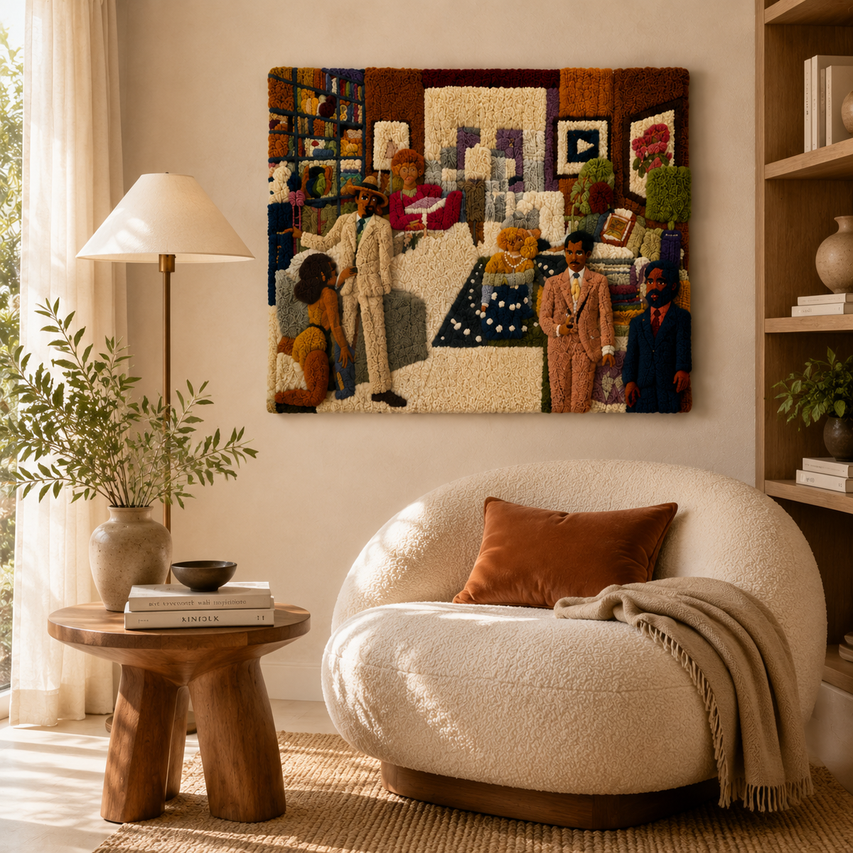Wall art featuring a woman with a cat, by Hewn Earth, showcasing a serene, artistic illustration of a woman and her pet.