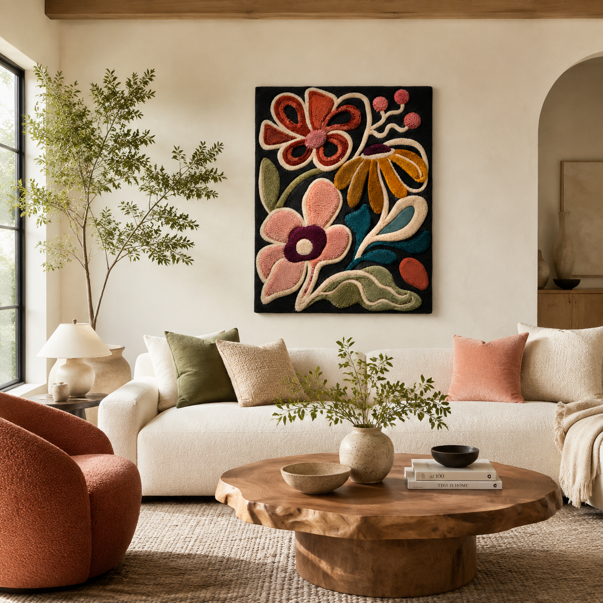 Hewn Earth Garden Tangle wall art featuring intertwined natural wood and metal elements, decorative wall decor for outdoor spaces.