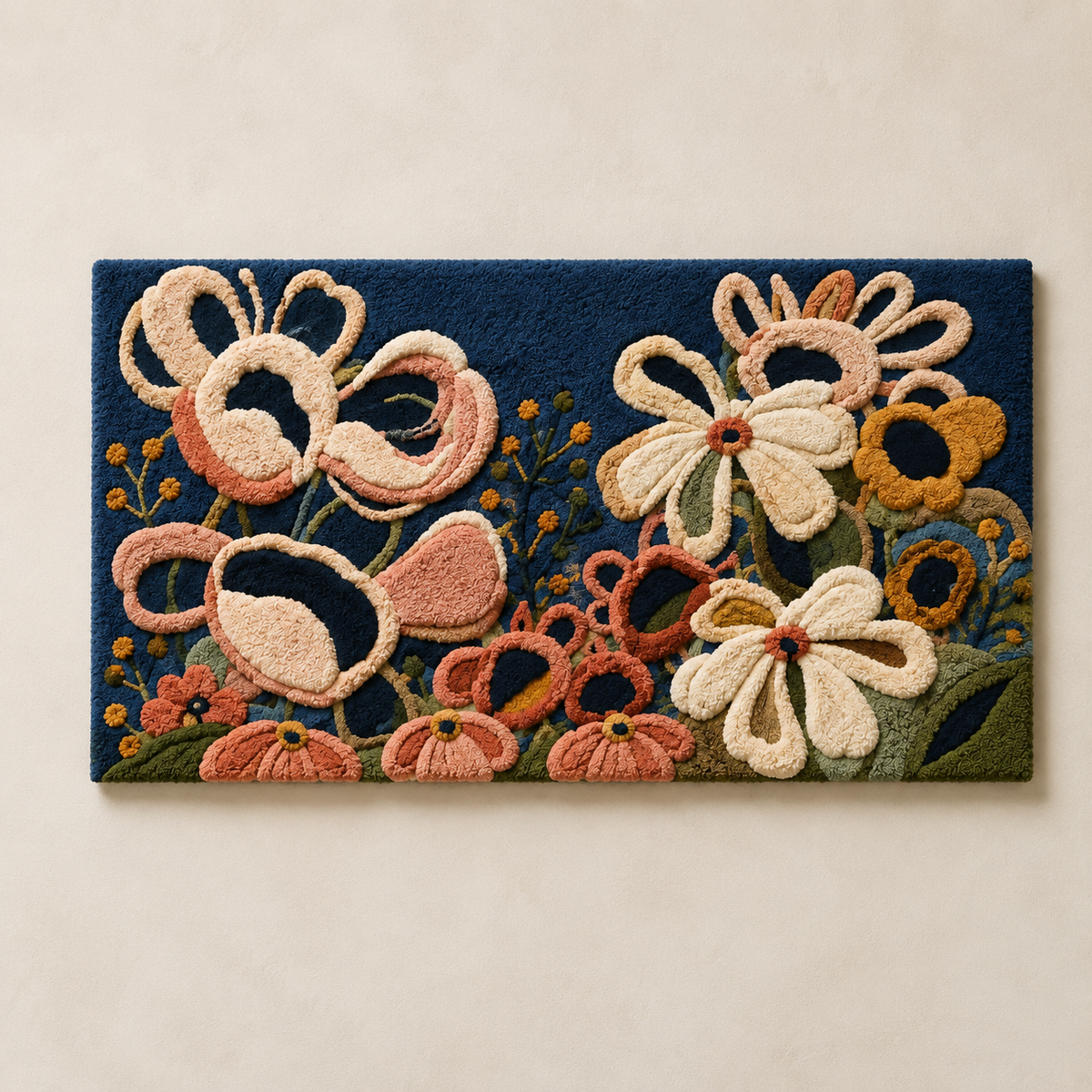 Close-up of Hewn Earth Coral Garden wall art featuring intricate coral designs in vibrant colors and textured details.