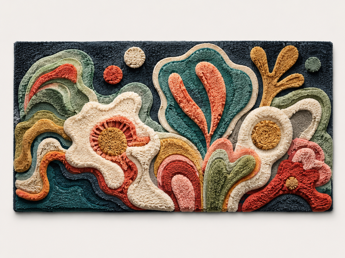 Hewn Earth Night Tiles wall art featuring dark, textured tile patterns with earthy tones in a modern interior setting.