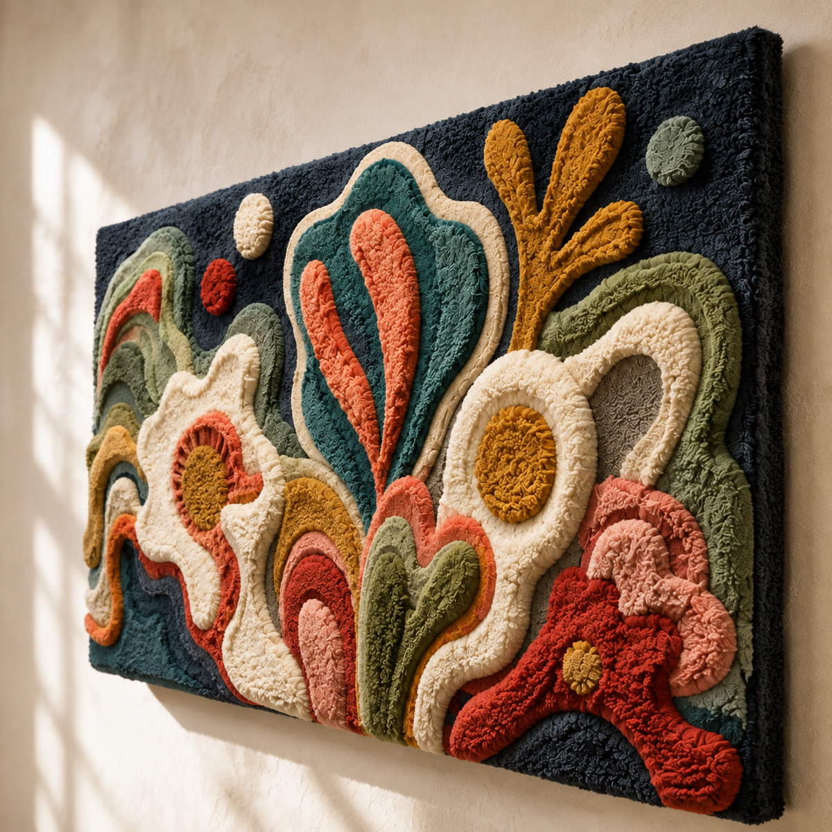 Hewn Earth Night Tiles wall art featuring dark, textured ceramic tiles with a natural, earthy design for interior decoration.