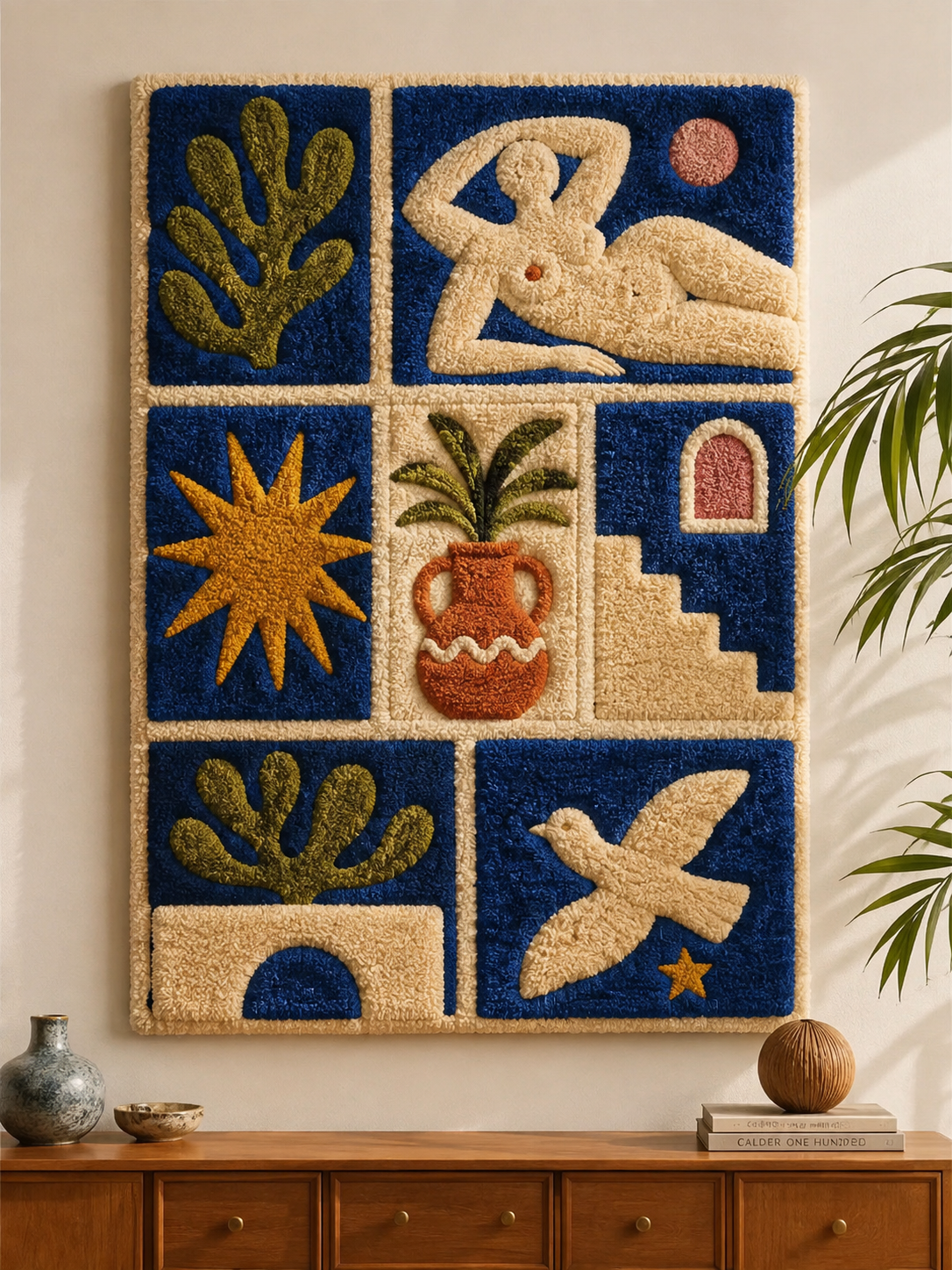 Blue Tile Muse wall art by Hewn Earth featuring a vibrant blue tile design, perfect for modern interior decoration.