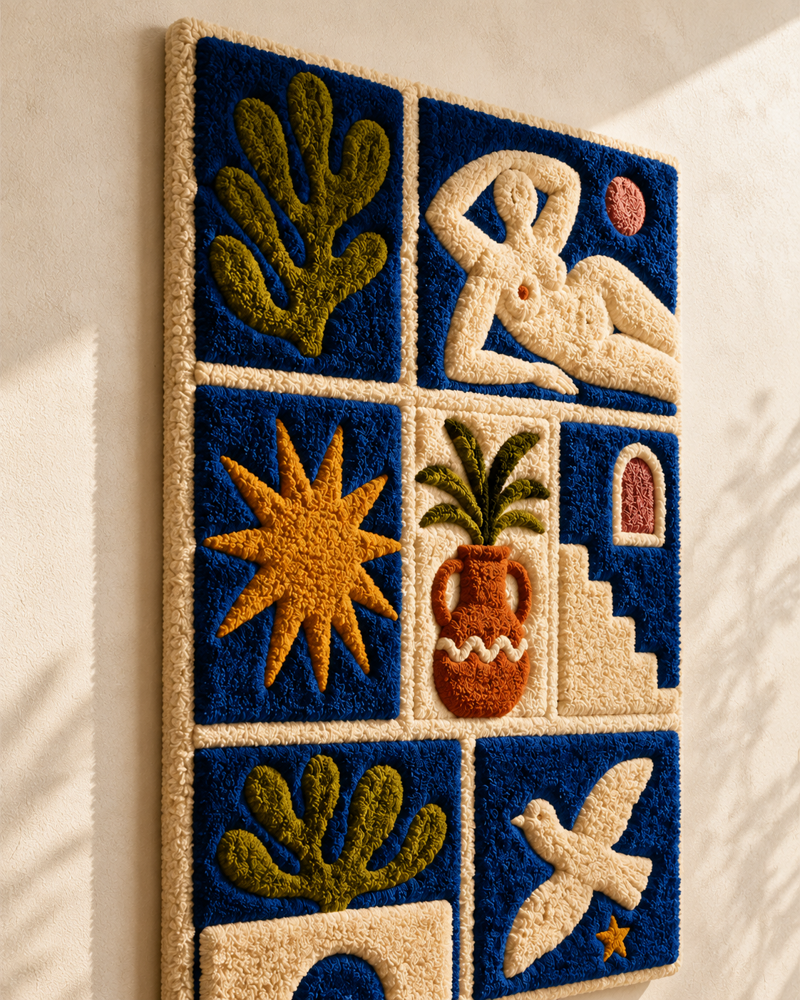 Blue Tile Muse wall art by Hewn Earth featuring a vibrant, abstract ceramic tile design on a neutral background.