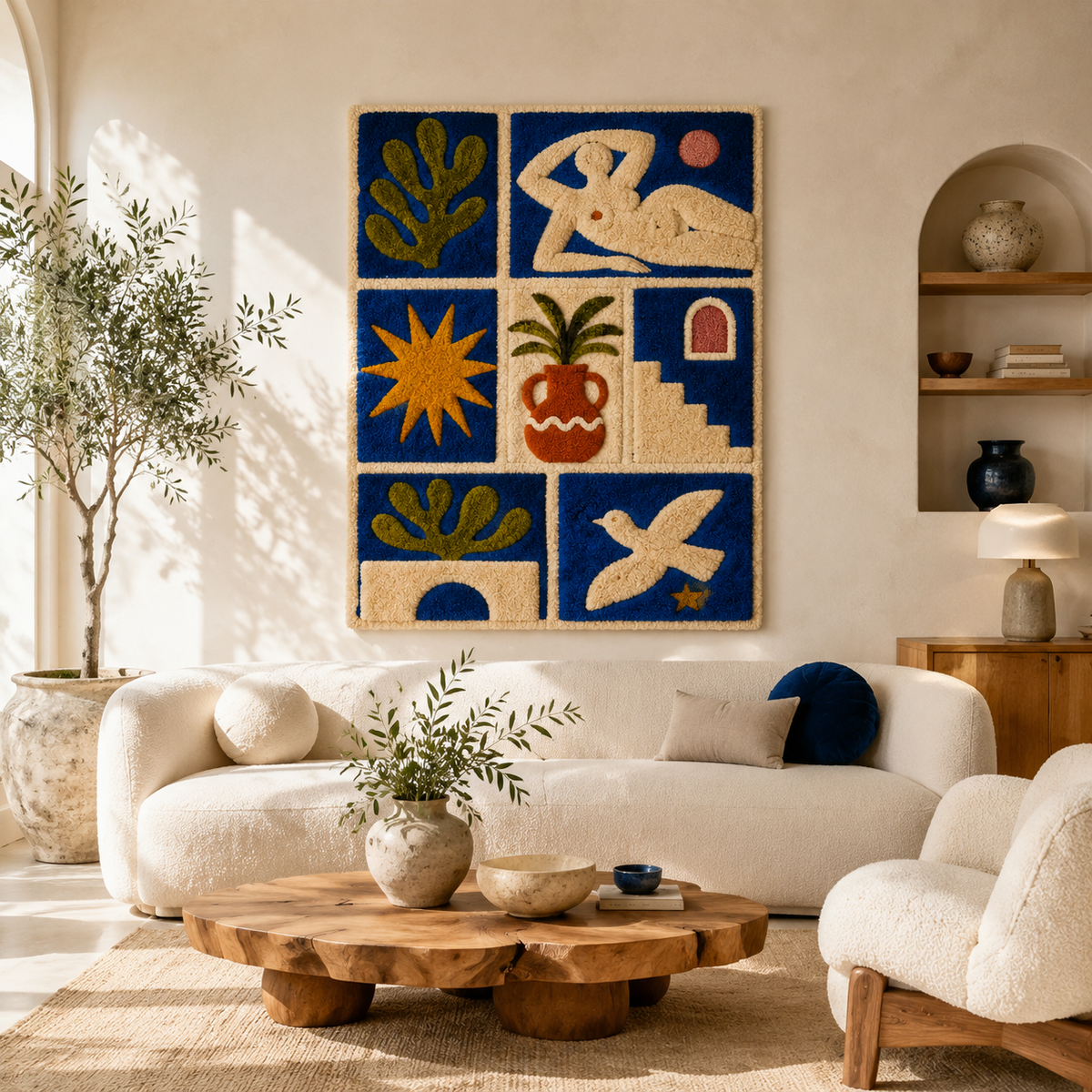 Blue Tile Muse wall art by Hewn Earth featuring a vibrant blue tile design with intricate patterns and artistic detail.