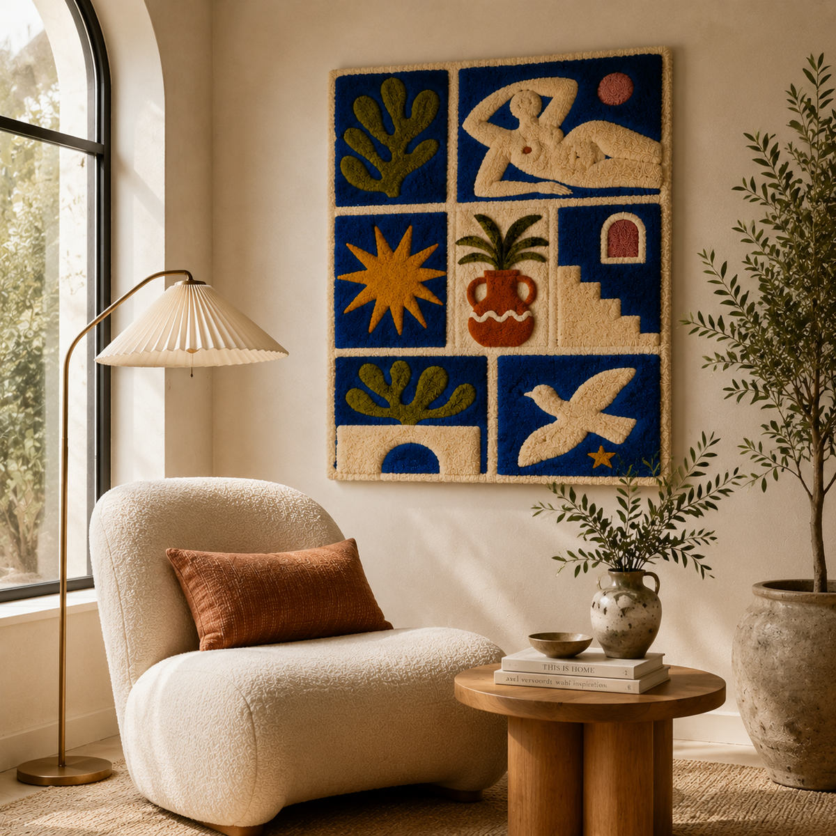 Blue Tile Muse wall art by Hewn Earth featuring vibrant blue tile pattern on a decorative wall art piece.