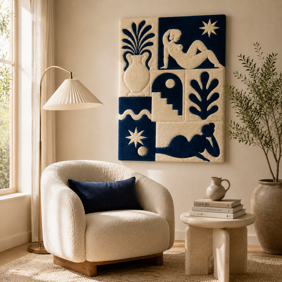 Hewn Earth Sun and Moon wall art tiles featuring celestial designs in warm tones, perfect for decorative wall accents.