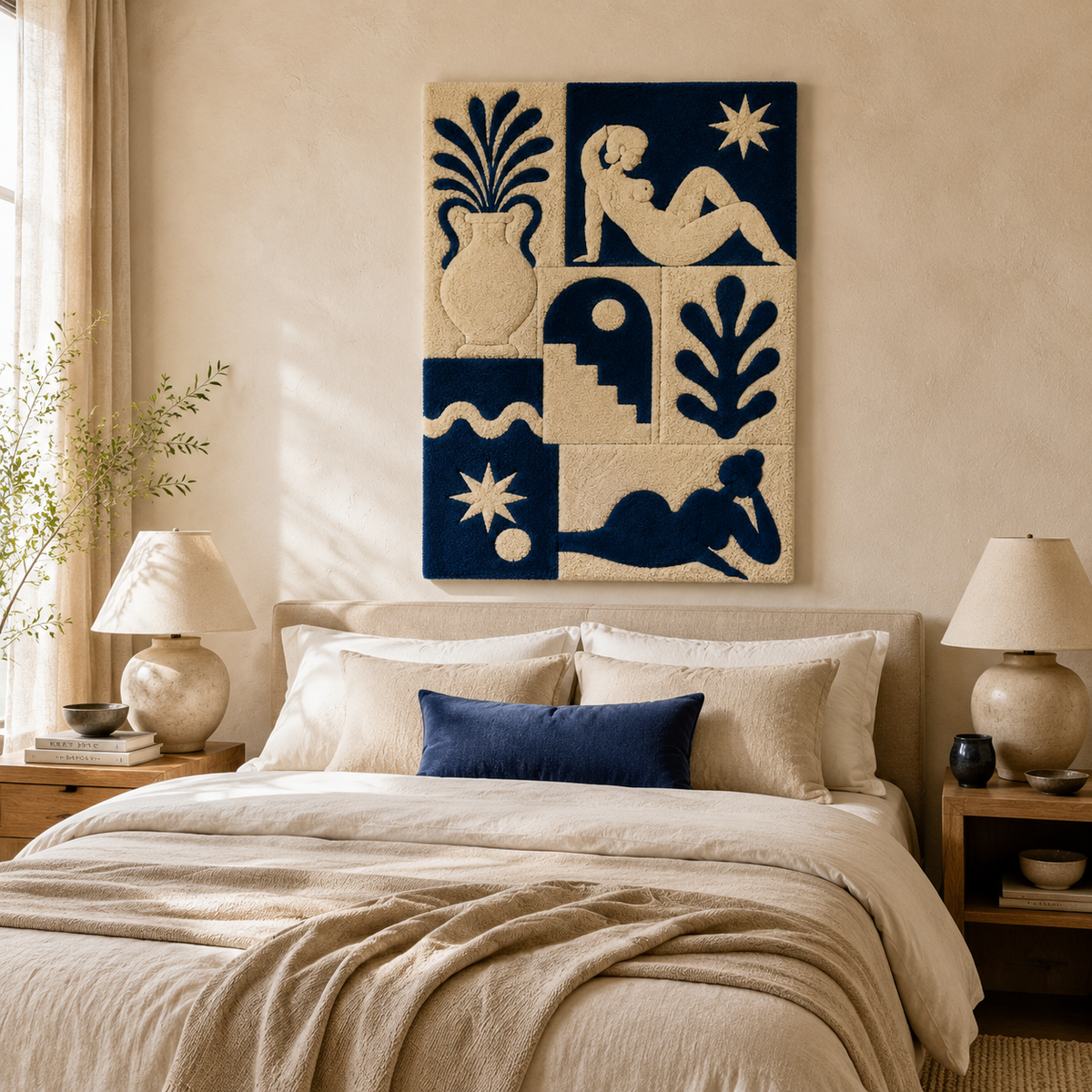 Hewn Earth Sun and Moon Tiles wall art featuring vibrant celestial designs on ceramic tiles for home decor.
