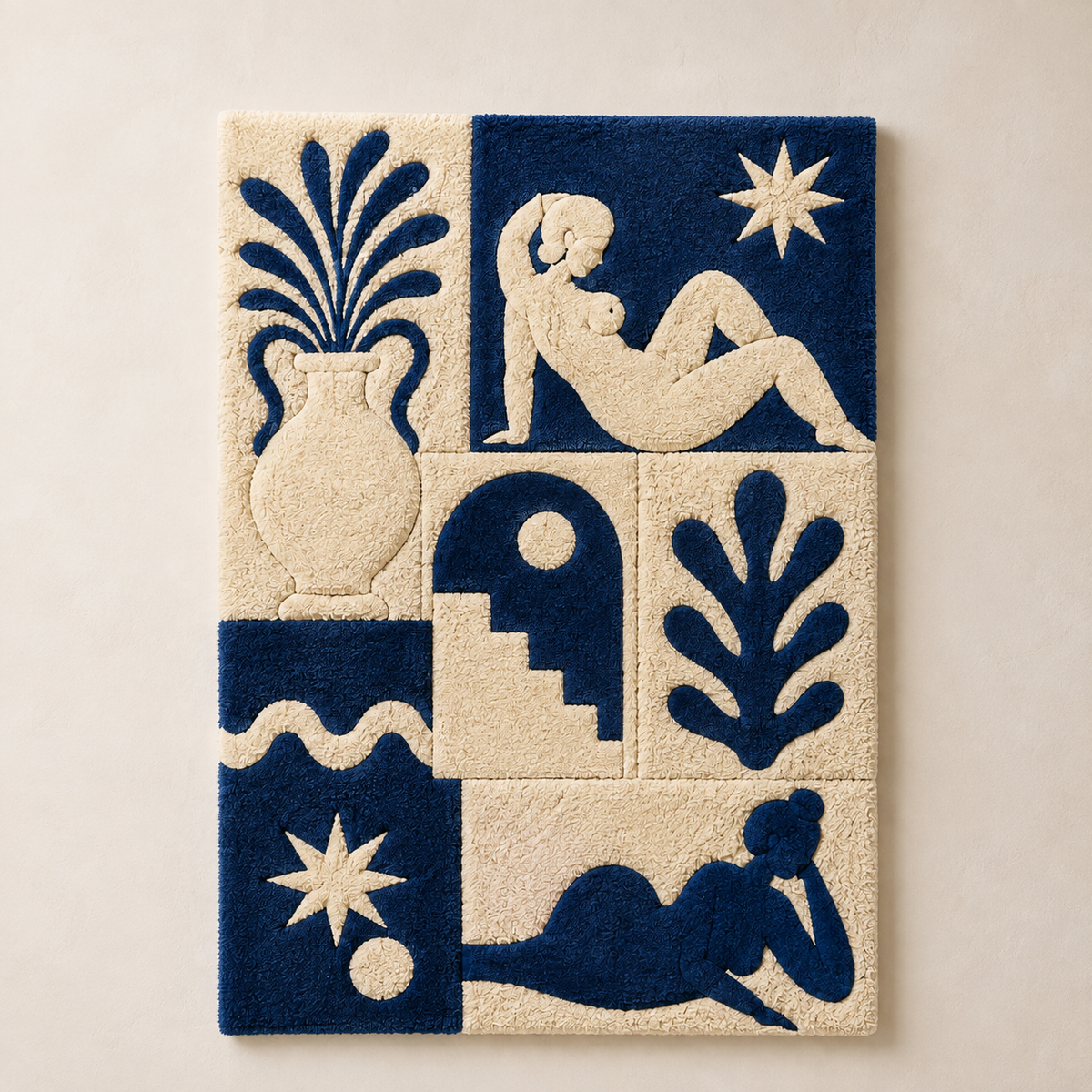 Decorative wall art featuring sun and moon tiles by Hewn Earth, showcasing celestial designs in a natural, artistic style.