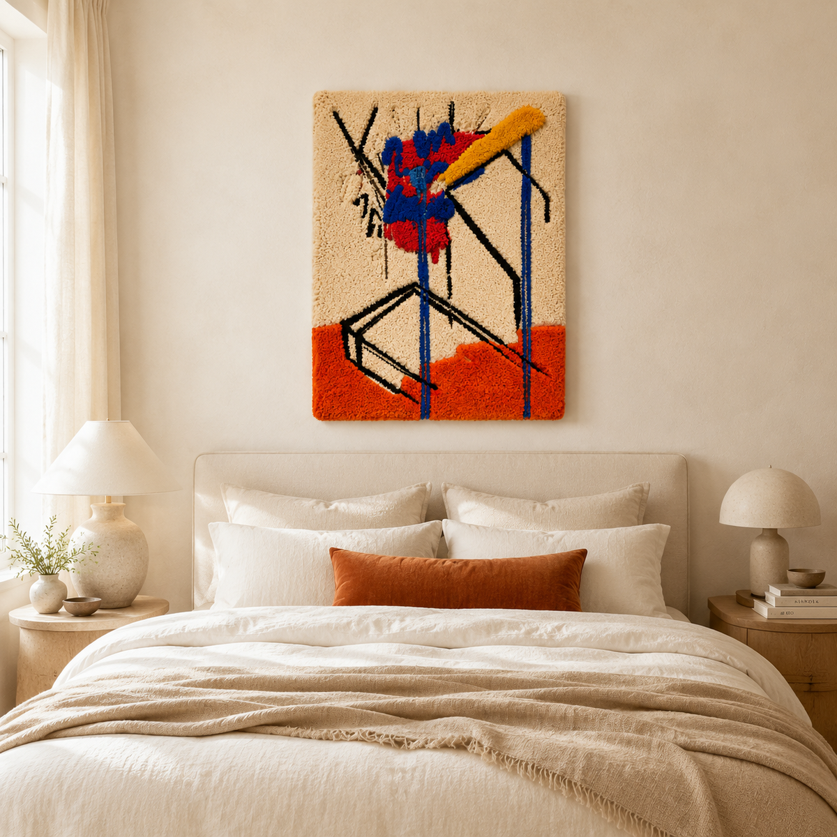 Hewn Earth Electric Glyphs wall art featuring illuminated geometric symbols on a dark background, modern and artistic home decor piece.