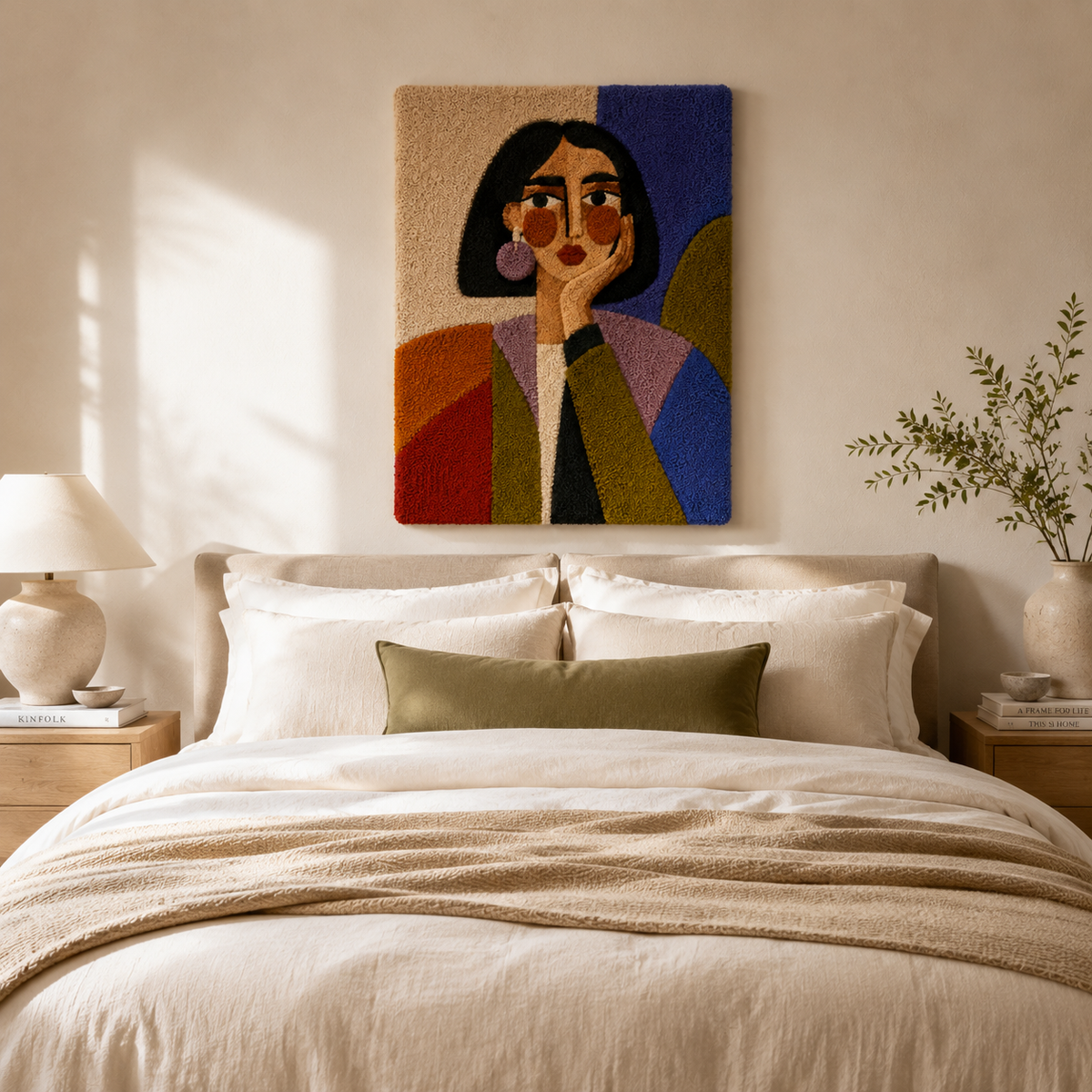 Hewn Earth Still Life in Leaves wall art featuring a colorful painted scene with leaves and natural elements.