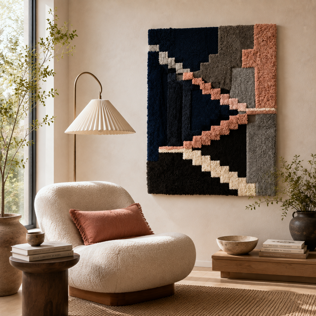Color Arcade wall art by Hewn Earth featuring vibrant, abstract geometric shapes on a white background.