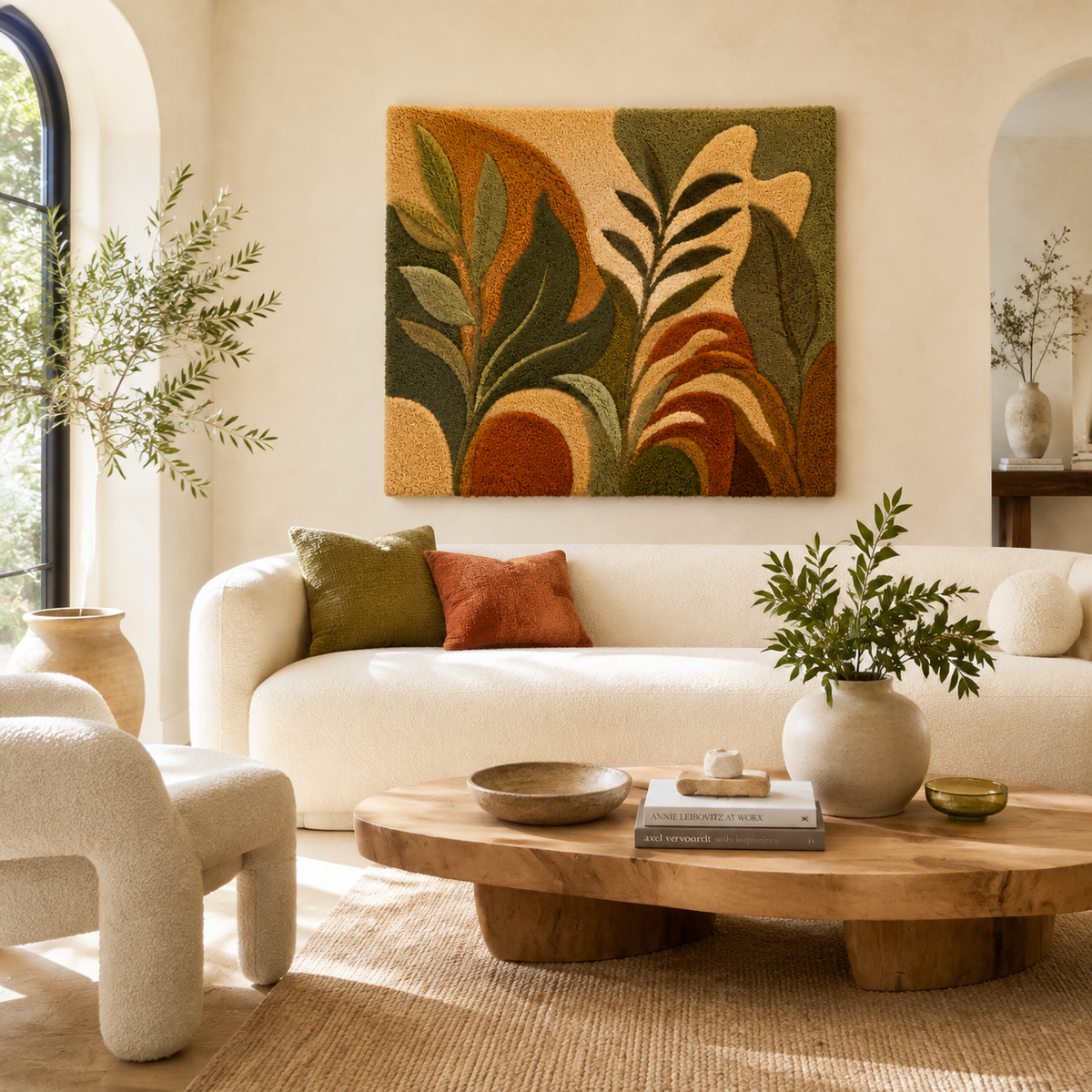 Close-up of Mountain Grove wall art by Hewn Earth, featuring detailed natural landscape design with earthy tones.