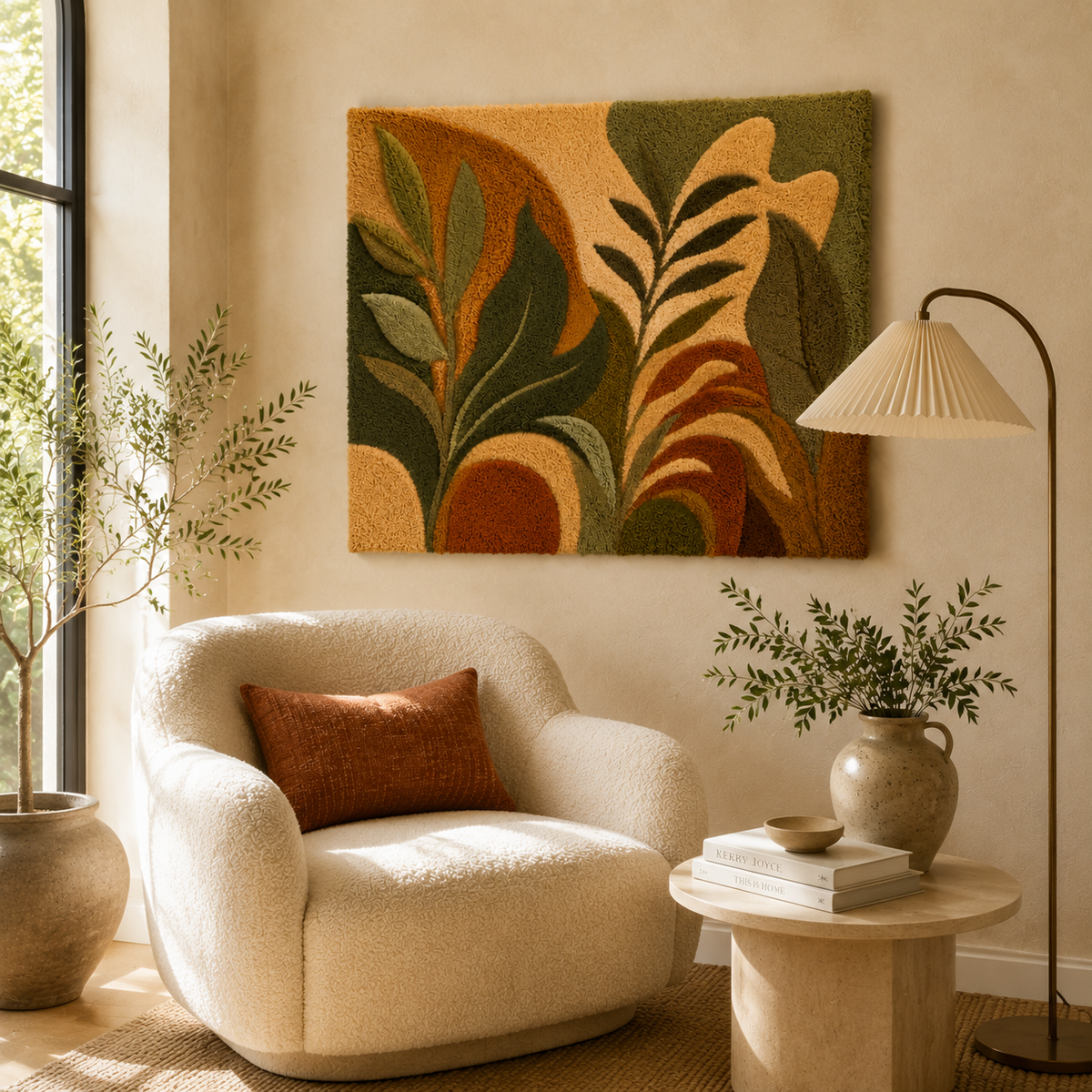 Hewn Earth Mountain Grove wall art featuring a serene mountain landscape with trees, ideal for home decor.