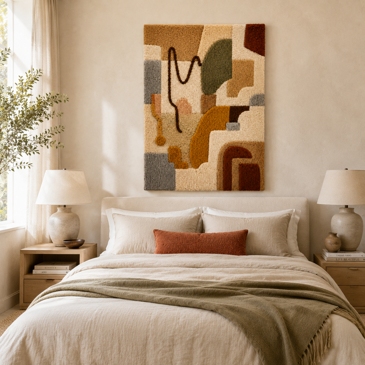Hewn Earth Studio Lines wall art featuring abstract geometric design in neutral tones displayed on a plain background