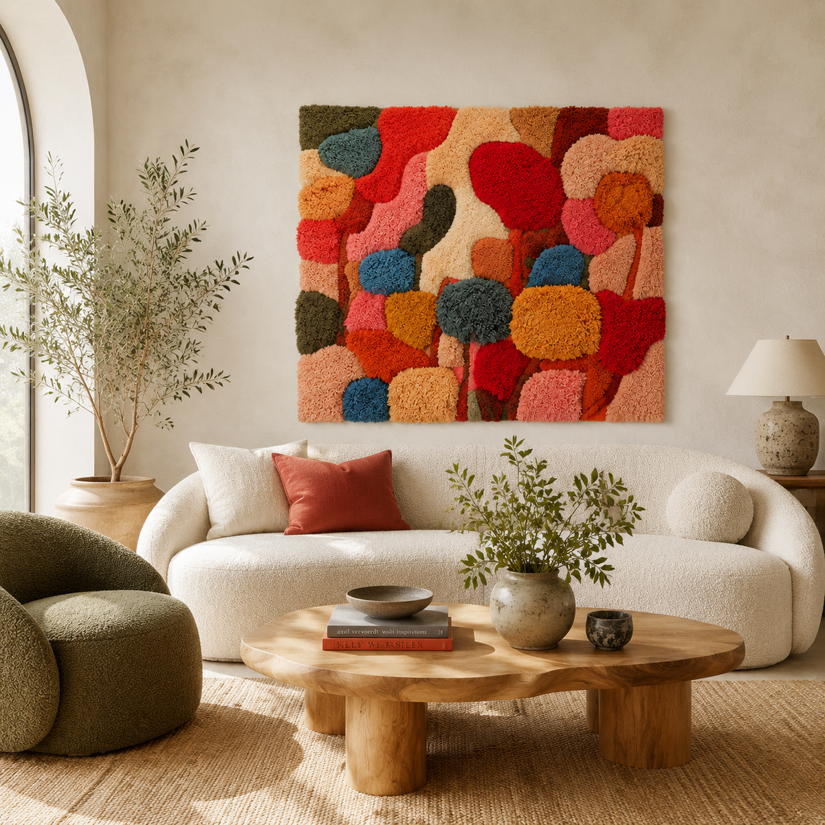 Festival Folk wall art by Hewn Earth featuring colorful, intricate folk-inspired designs on a textured canvas.