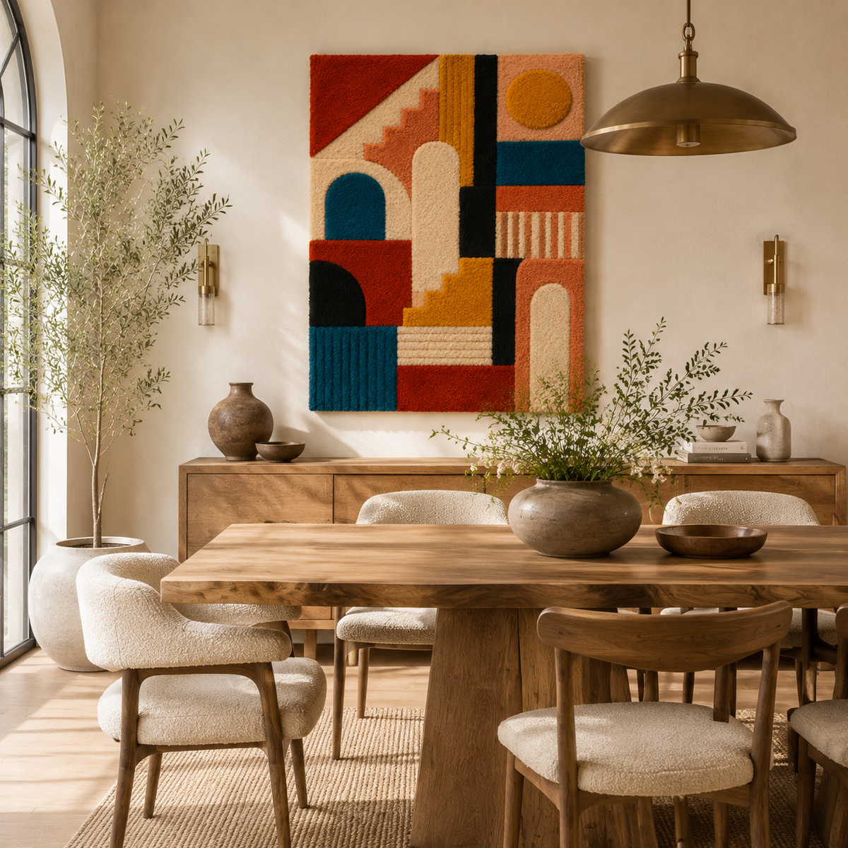 Colorful cubist portrait wall art by Hewn Earth, featuring geometric shapes and vibrant hues, suitable for modern home decor.