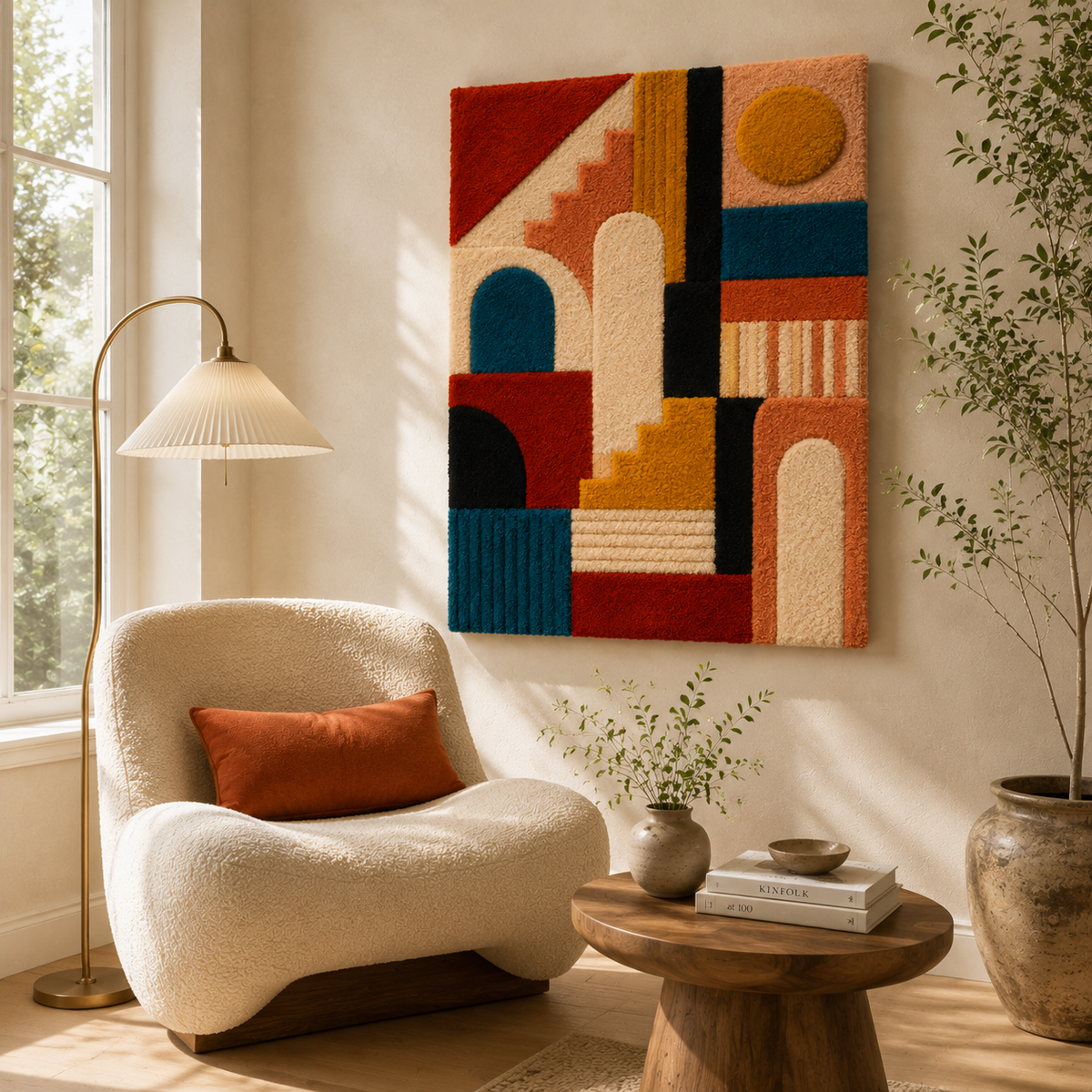 Cubist portrait wall art by Hewn Earth featuring a geometric, abstract face in earthy tones.