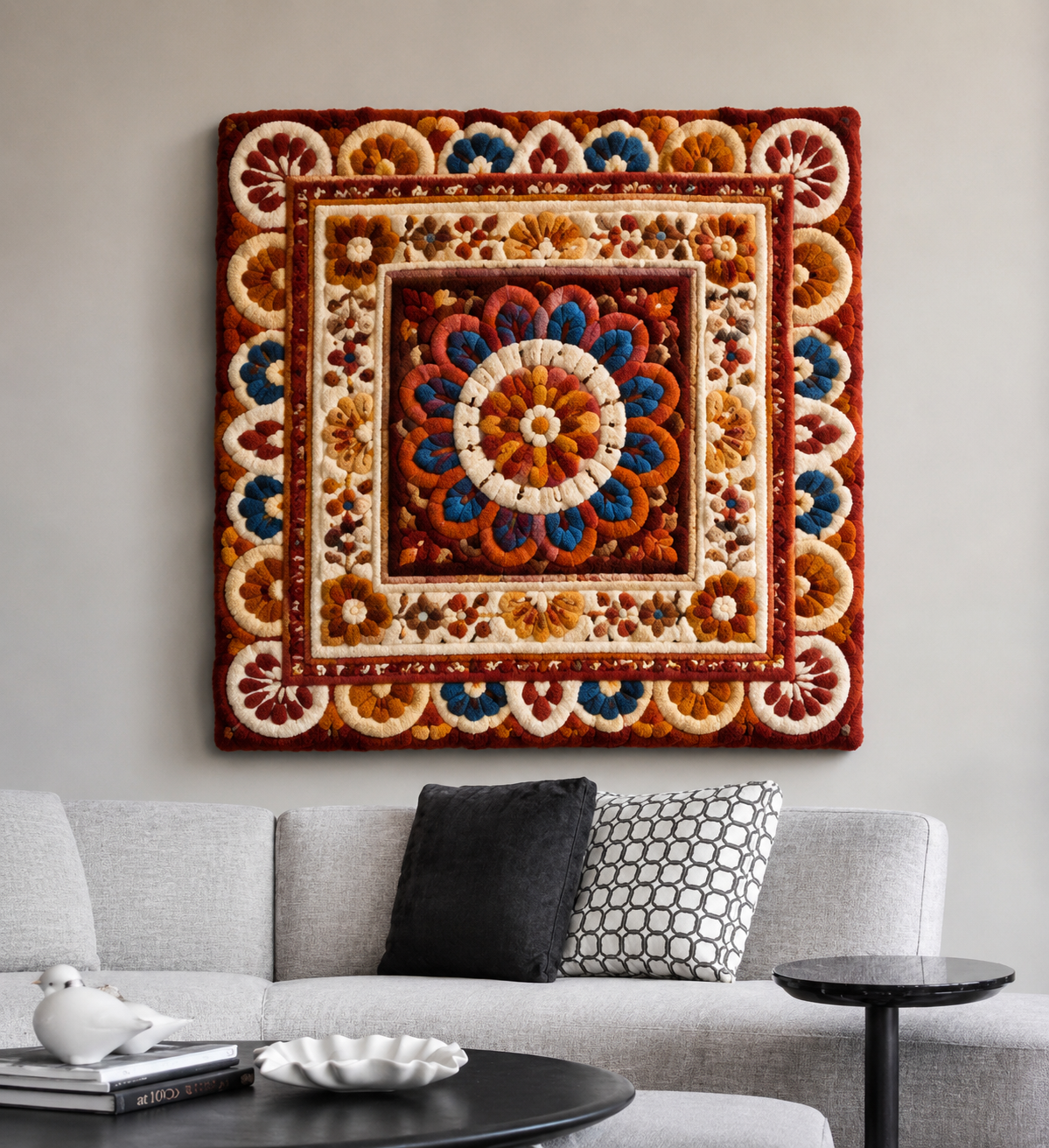 Hewn Earth Botanical Rise wall art featuring vibrant botanical illustrations displayed on a modern wall.