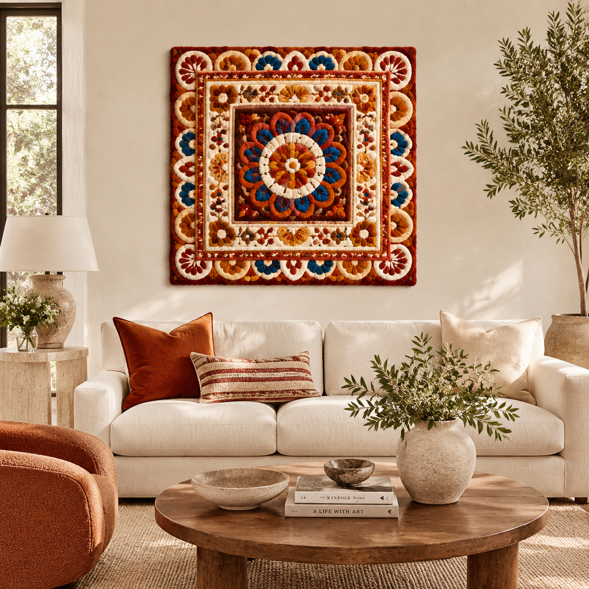Close-up of Hewn Earth Botanical Rise wall art featuring detailed botanical illustrations on textured background.