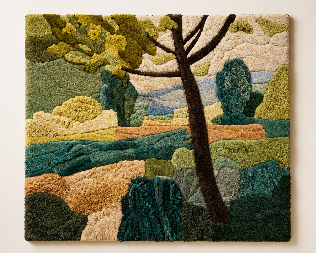 Hewn Earth Music Room wall art featuring a detailed, natural-inspired design of a music room scene in earthy tones.
