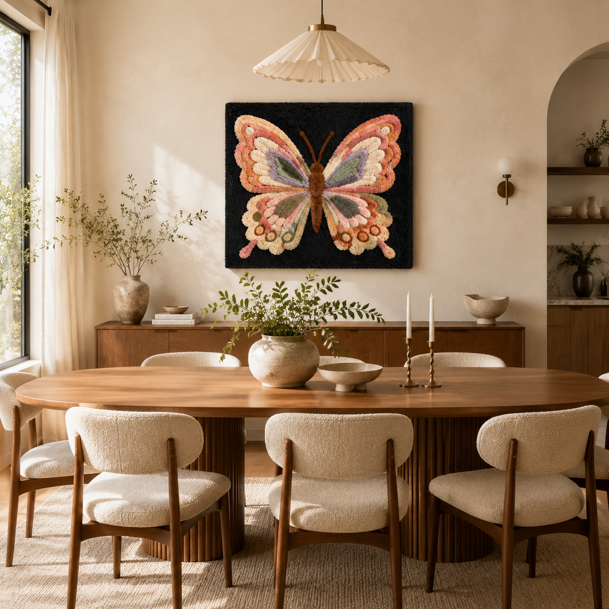 Hewn Earth Quiet Geometry wall art featuring abstract geometric shapes in muted tones on a white background.
