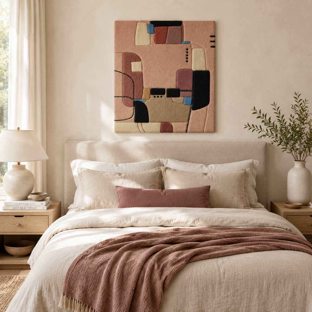Hewn Earth terracotta wall art featuring city block design with geometric shapes and textured surface for modern interior decor.
