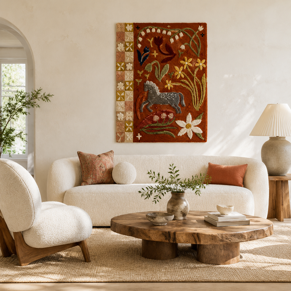 Close-up of Hewn Earth Bright Assembly wall art featuring vibrant, textured design in earthy tones and intricate details.