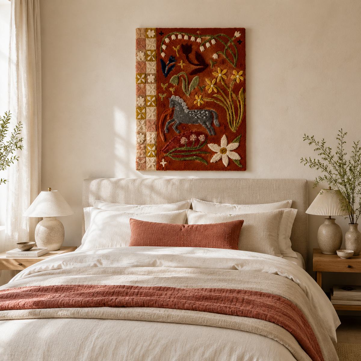 Bright Assembly wall art by Hewn Earth featuring vibrant abstract shapes on a neutral background.