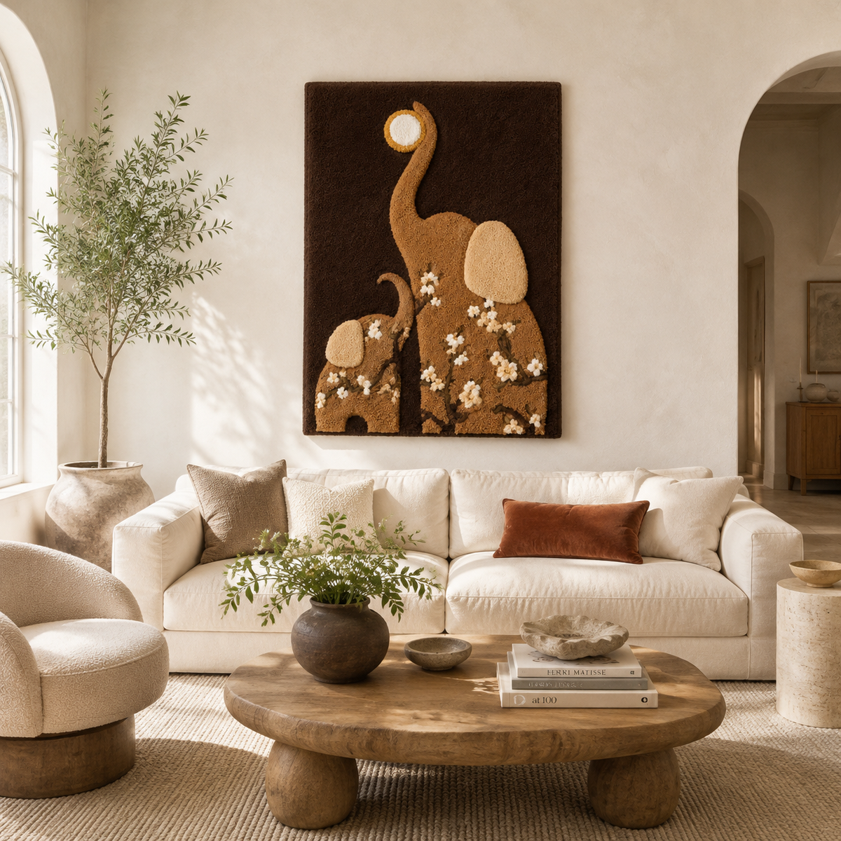 Close-up of Hewn Earth Yellow Meadow wall art detail showcasing vibrant yellow and earthy tones in a natural landscape scene.