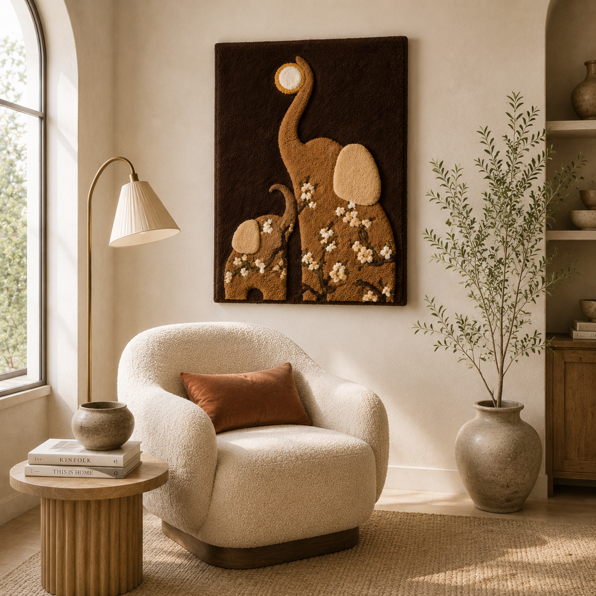 Yellow Meadow wall art by Hewn Earth featuring vibrant yellow and green floral design on textured canvas.