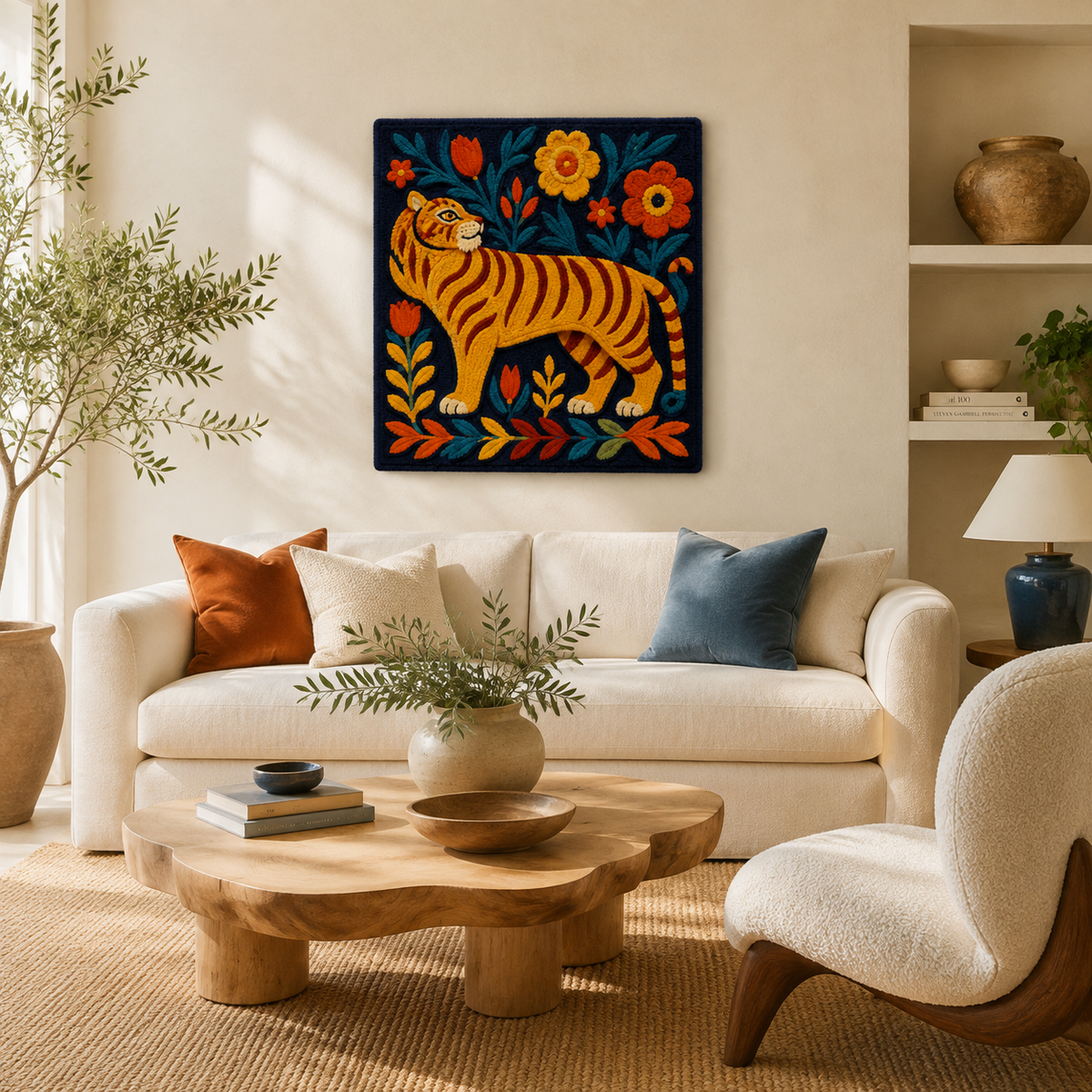 Close-up of Hewn Earth Wild Animal Valley wall art showcasing detailed wildlife scene on textured canvas.