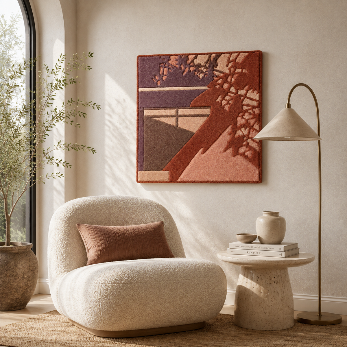 Hewn Earth flower vessel wall art featuring a ceramic vessel with floral design, mounted on a neutral background.