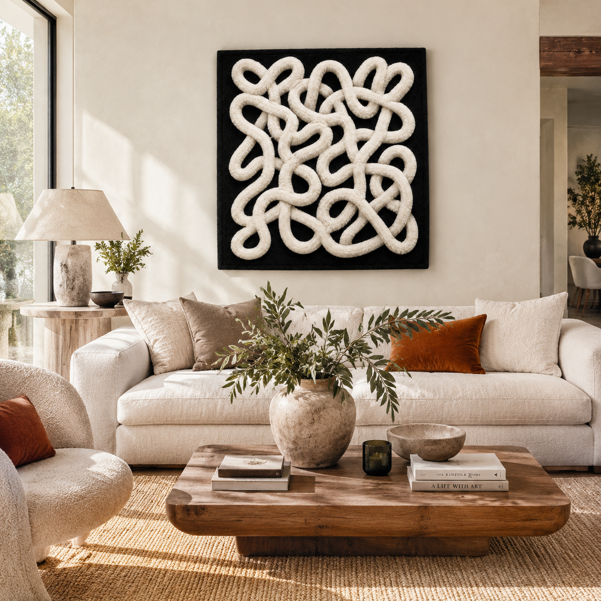 Indigo Lattice wall art by Hewn Earth featuring a geometric lattice pattern in deep blue tones on a textured background.