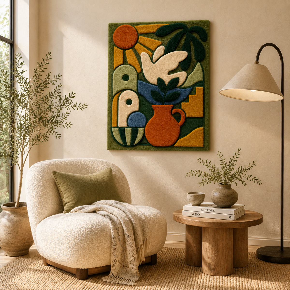Hewn Earth rose window wall art featuring intricate stained glass design with vibrant red and pink hues, decorative and artistic decor.
