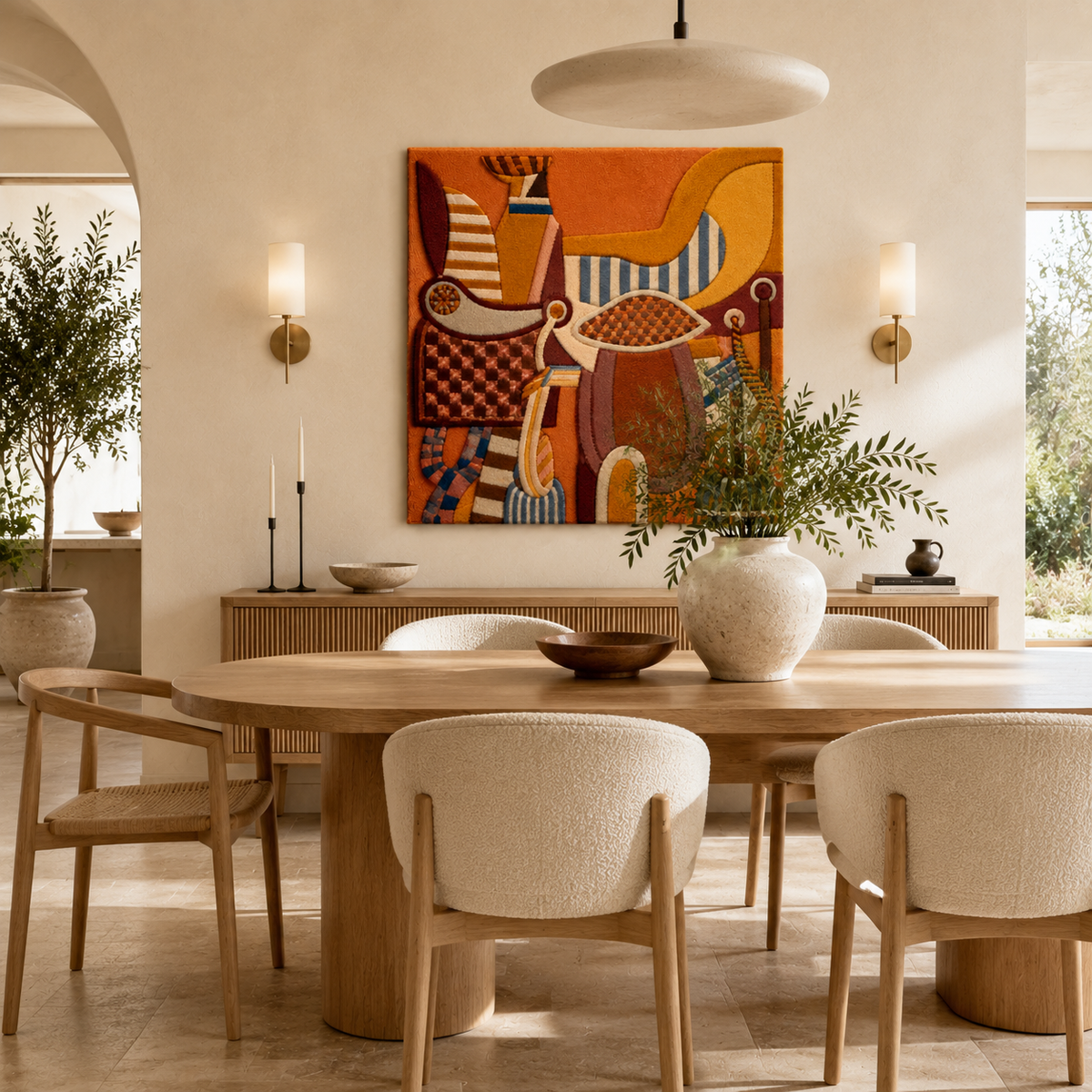 Close-up of Hewn Earth Ivory Knotwork wall art featuring intricate woven knot design on a neutral background.