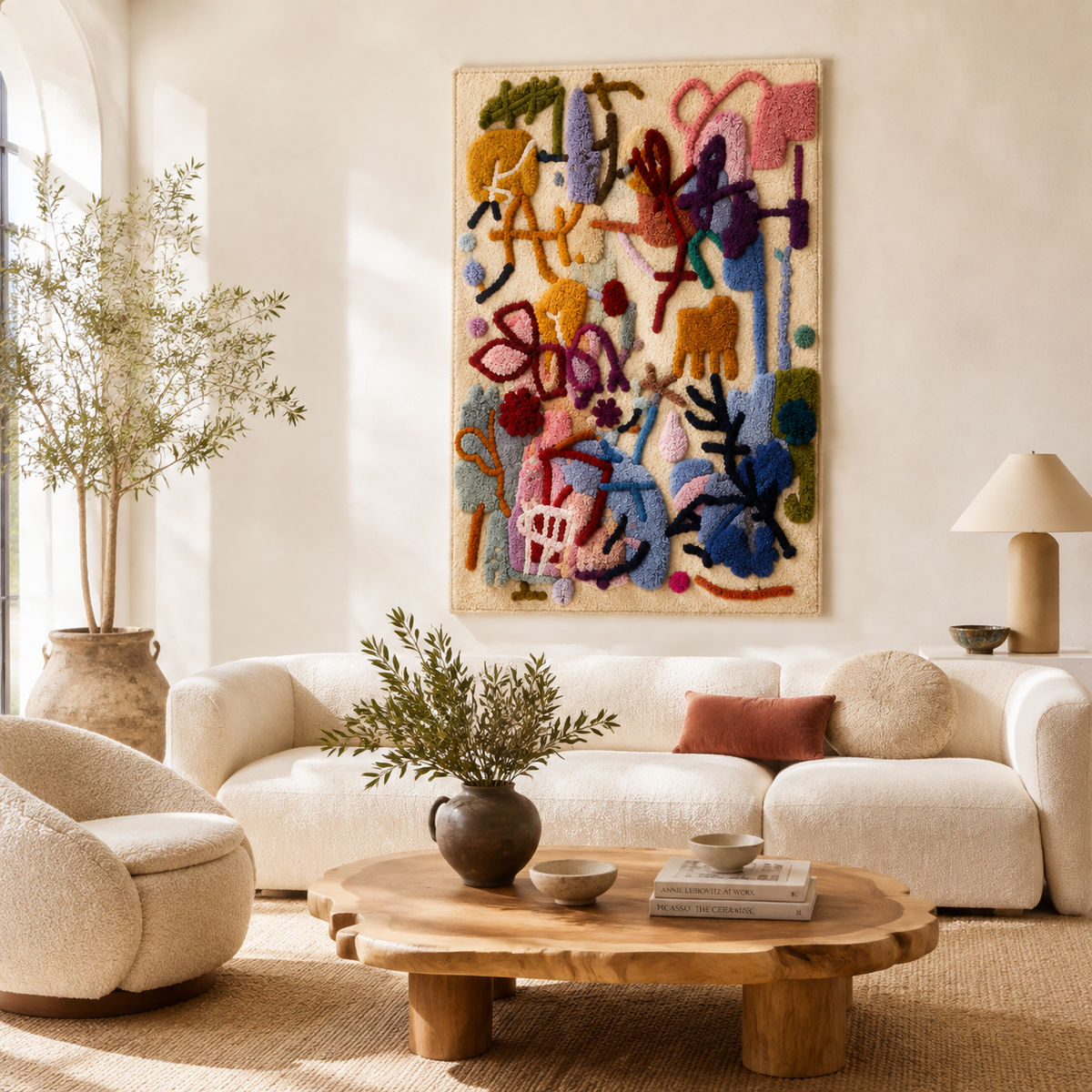 Sunlit Tangled Line wall art by Hewn Earth featuring abstract, flowing lines in warm tones on a neutral background.