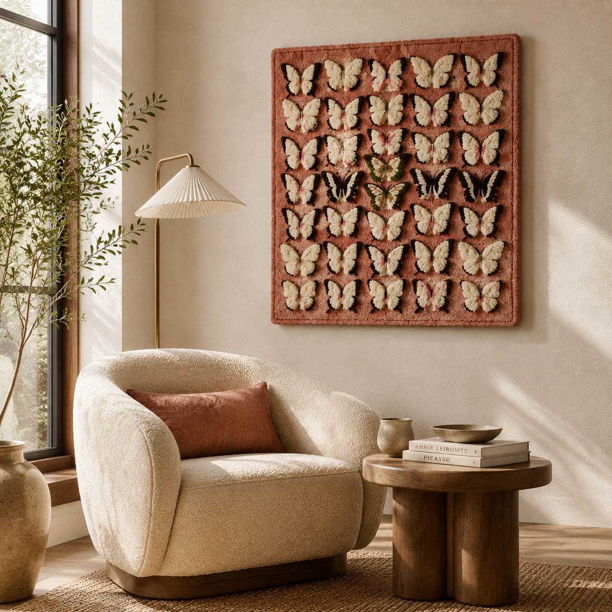 Hewn Earth Tea Time wall art featuring a serene tea scene with teacups and teapots on a decorative background.