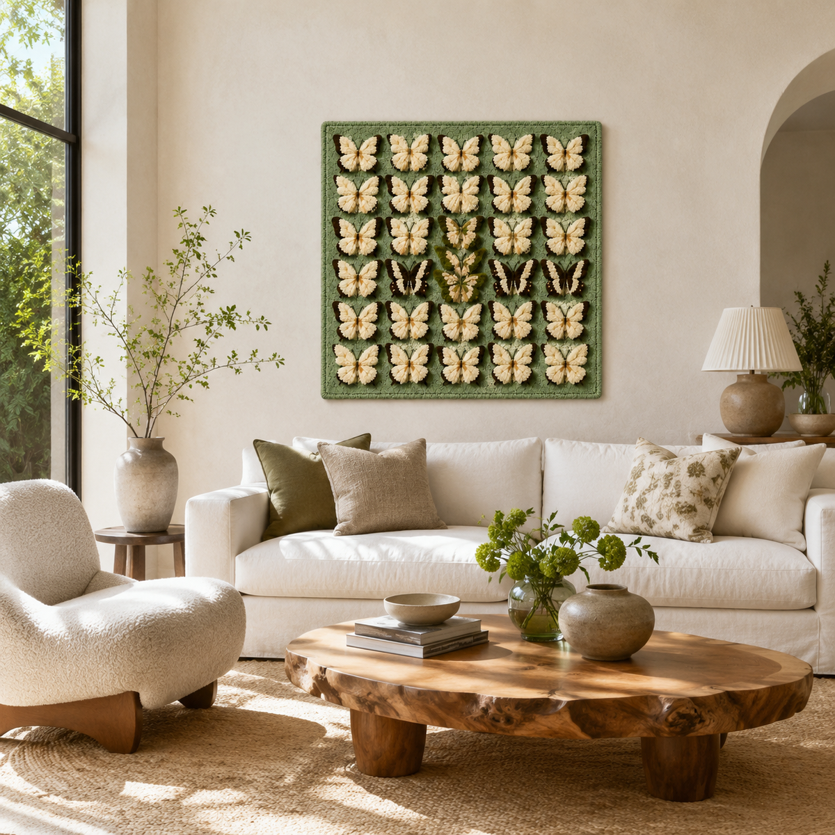 Hewn Earth Sun Palm wall art featuring a vibrant sun and palm design on a textured background.