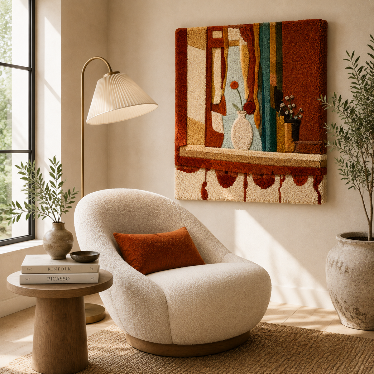 Hewn Earth Ornamental Still Life wall art featuring detailed, colorful floral and natural motifs on textured canvas.