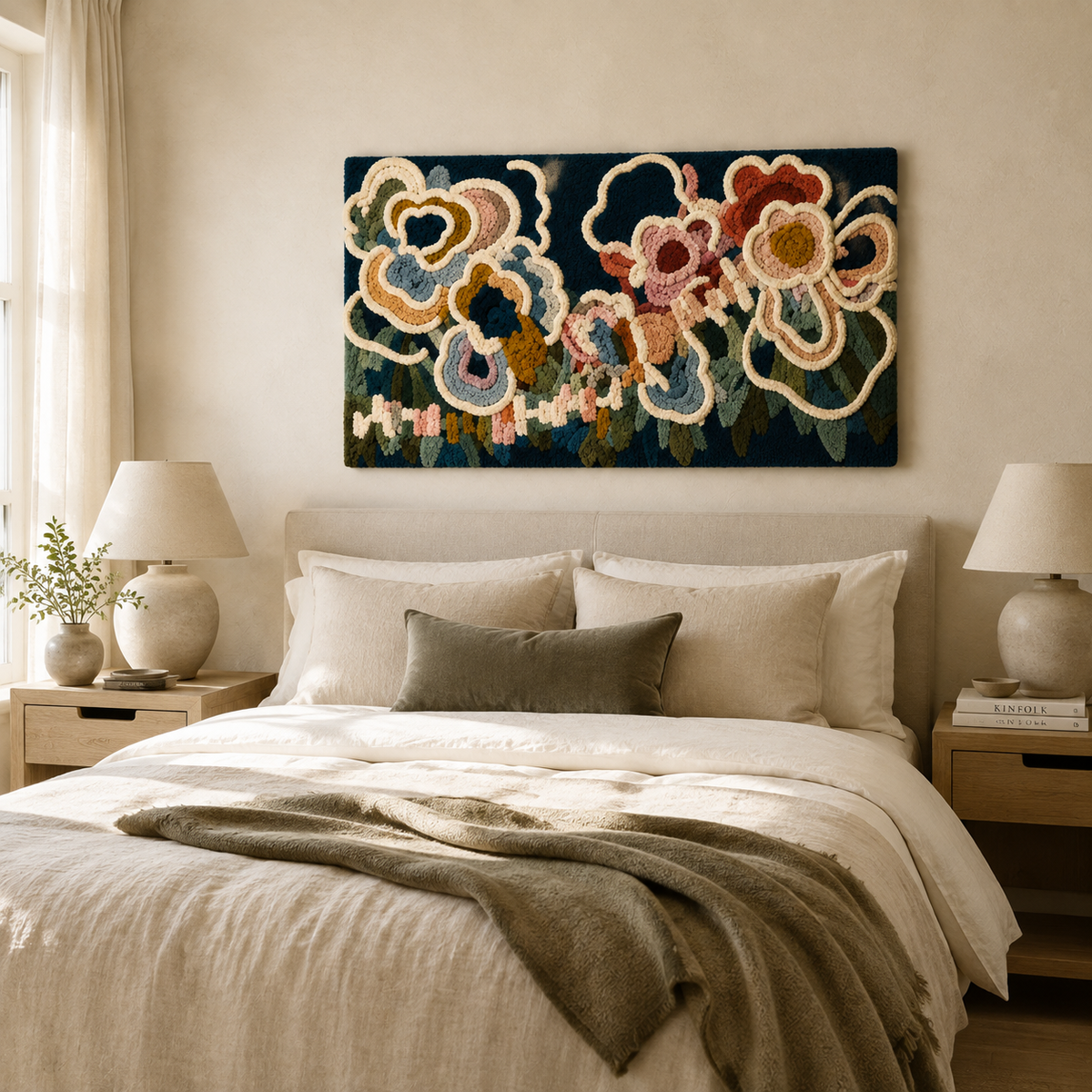 Blue butterfly grid wall art by Hewn Earth featuring an intricate geometric design on a neutral background.