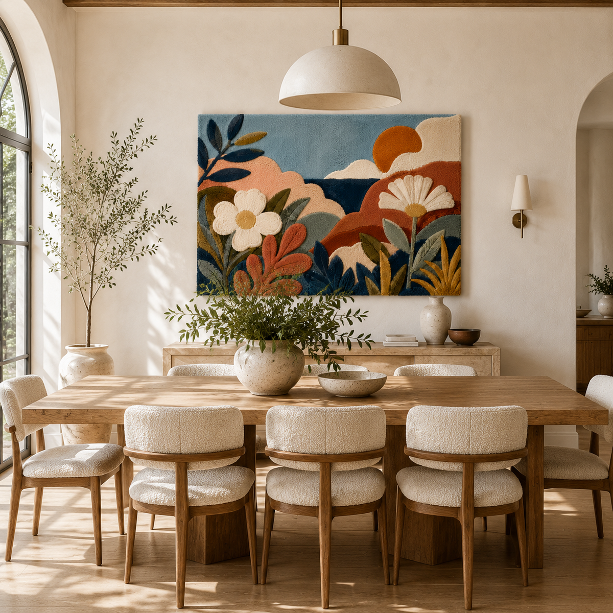 Hewn Earth Mirror Vessel wall art featuring a round, textured ceramic mirror with earthy tones and intricate detailing.