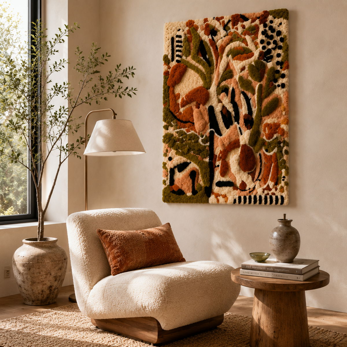 Two women with a bird wall art by Hewn Earth, featuring a serene scene of two women and a bird in a natural setting.