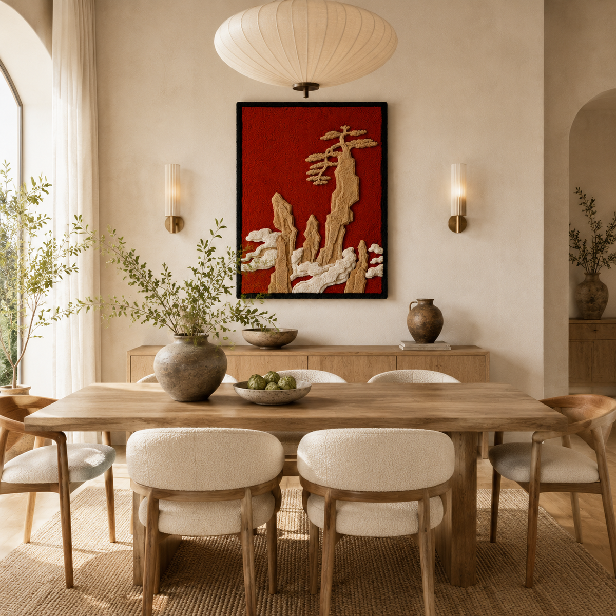 Hewn Earth ornamental lace wall art with intricate lace patterns, displayed as decorative wall decor in white and beige tones.