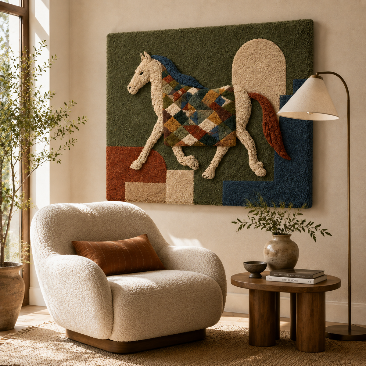 Close-up of Hewn Earth Coastal Garden wall art featuring intricate coastal and garden-inspired designs in earthy tones.