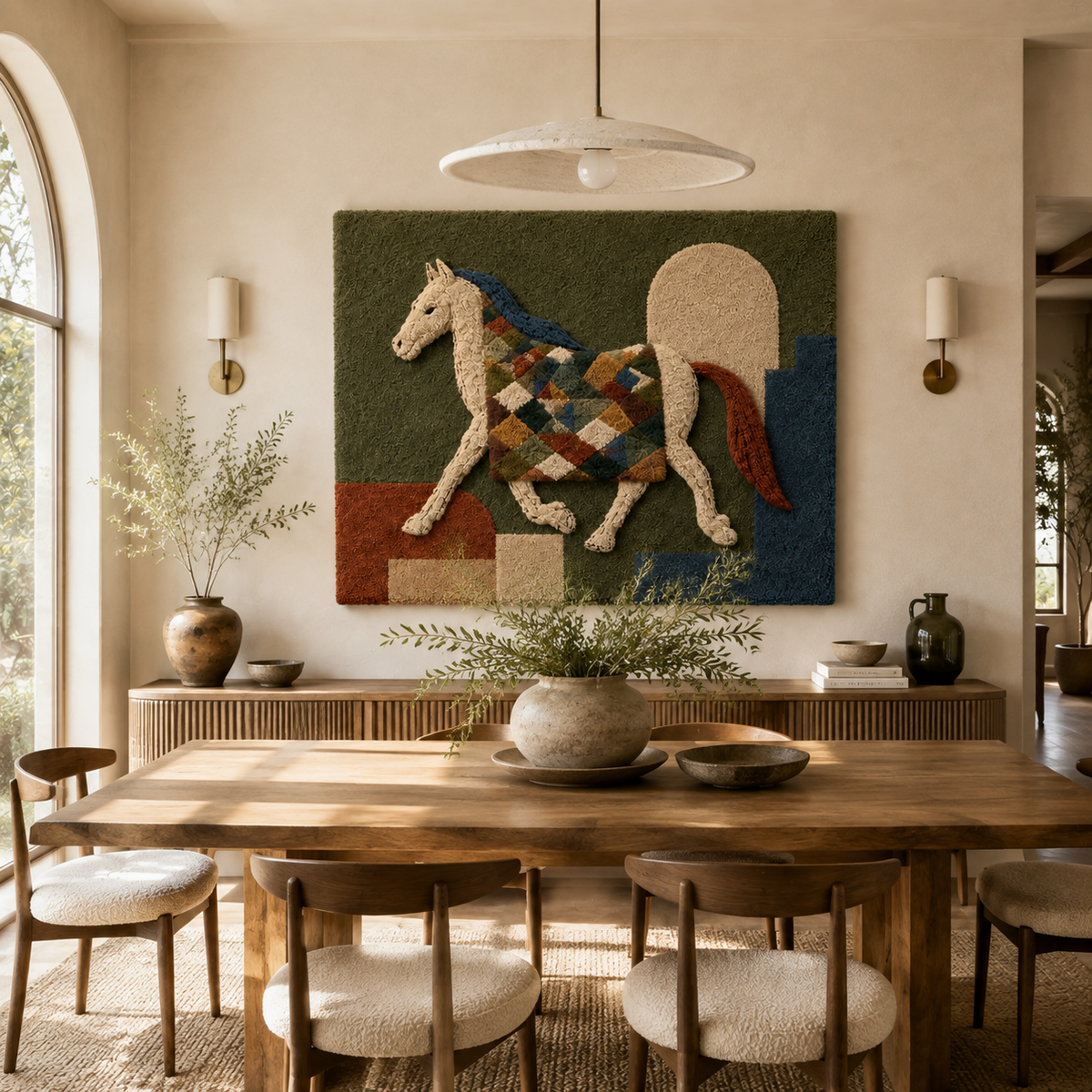 Hewn Earth Coastal Garden wall art featuring botanical and coastal-inspired design in vibrant colors displayed on a wall.