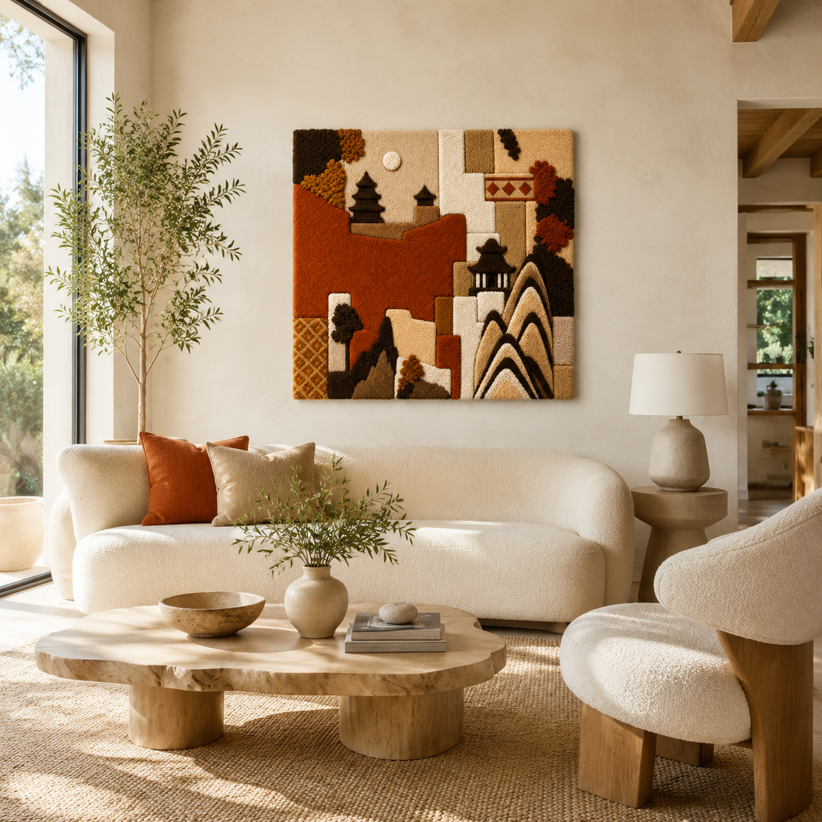 Hewn Earth wall art featuring a branch design, natural wood tones, and textured details perfect for modern interior decor.