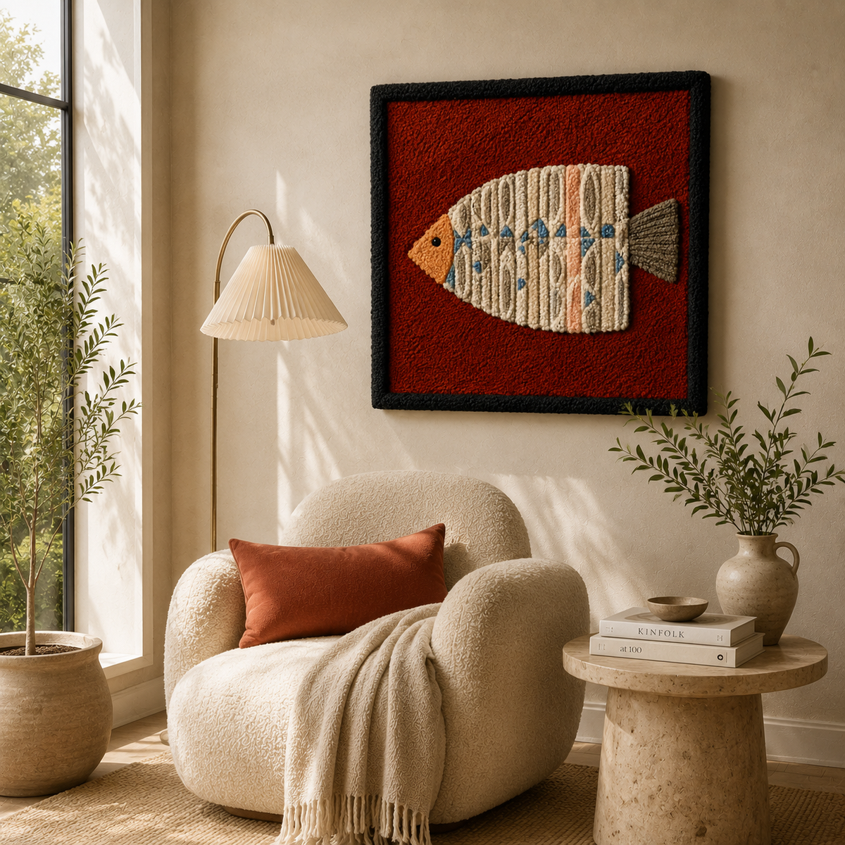Hewn Earth terracotta village wall art depicting a scenic landscape with detailed buildings and natural earthy tones