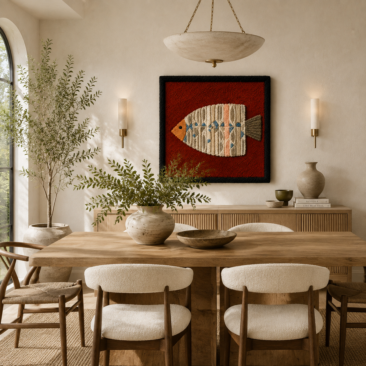 Hewn Earth terracotta village wall art featuring detailed miniature buildings and scenic landscape in earthy tones.