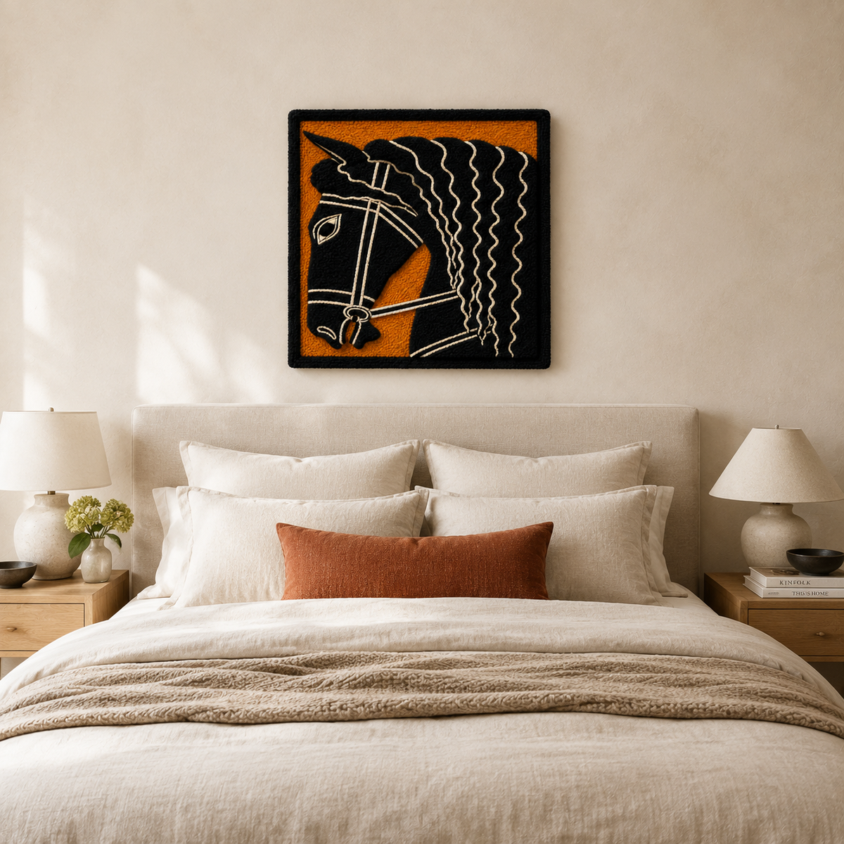 Hewn Earth wall art featuring a realistic plum branch with leaves, ideal for nature-inspired home decor.