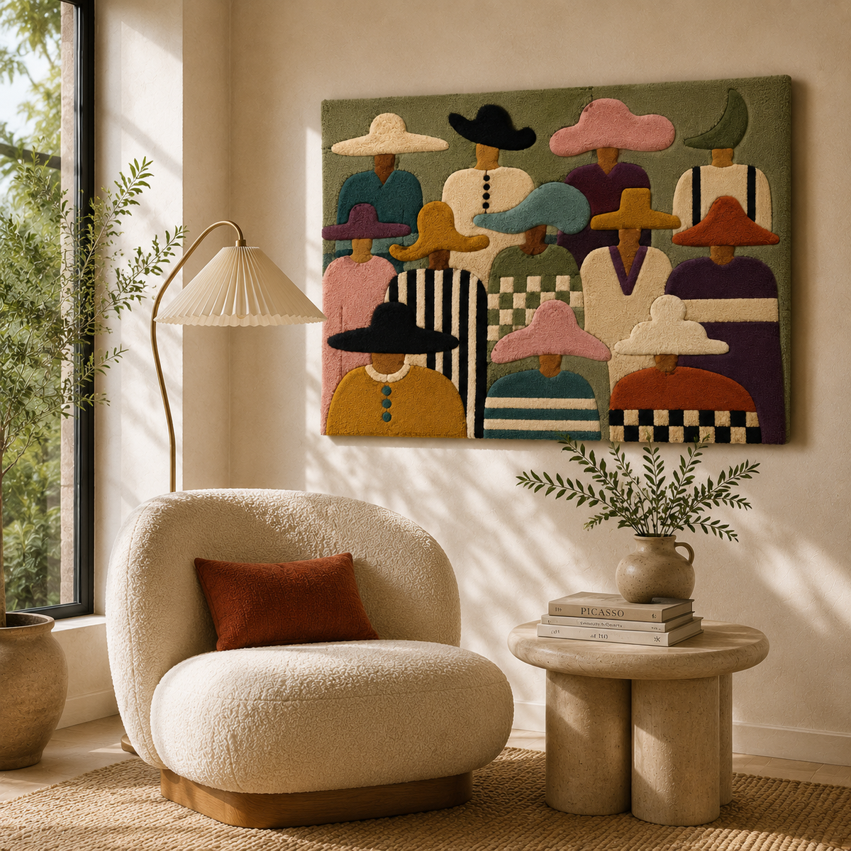 Three blue fish wall art by Hewn Earth, colorful ceramic sculptures displayed on a neutral background.